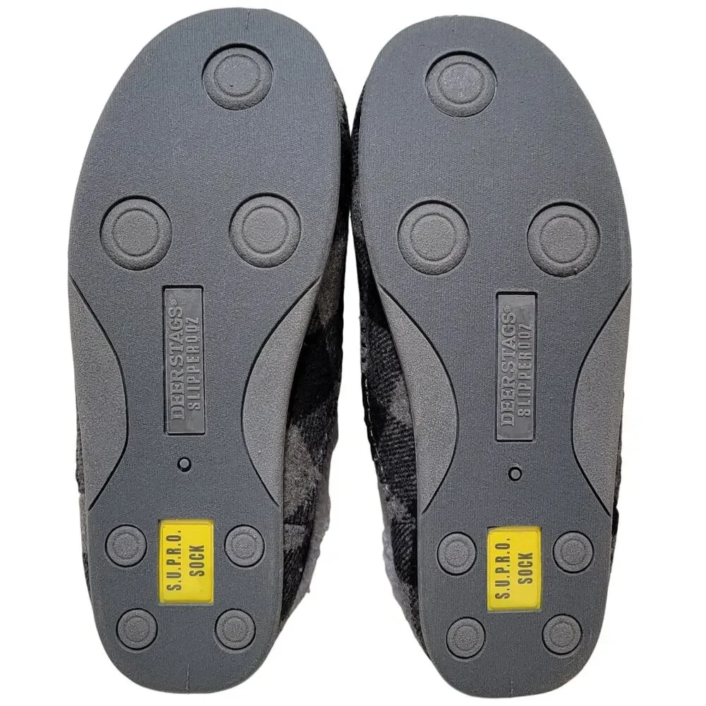 Deer Stags Men Nordic Supro Slip On Clog Slippers Size US 8W Grey Black Plaid